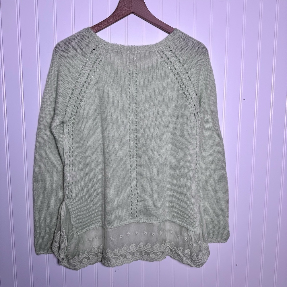 Frenchi Mint Green Sheer Lightweight Sweater with Lace Hem Women’s Size Medium - Picture 5 of 12